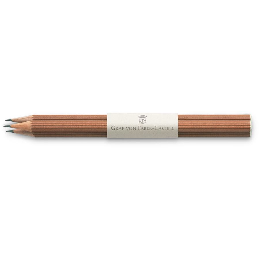 Graf-von-Faber-Castell - 3 crayons graphite avec bout trempé, bois naturel